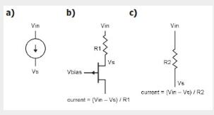  圖1：電流源：理想（a），半導(dǎo)體（b）和電阻（c）